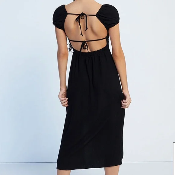 PacSun Black Sheath Midi Dress with Puff Sleeves - Picture 1 of 3
